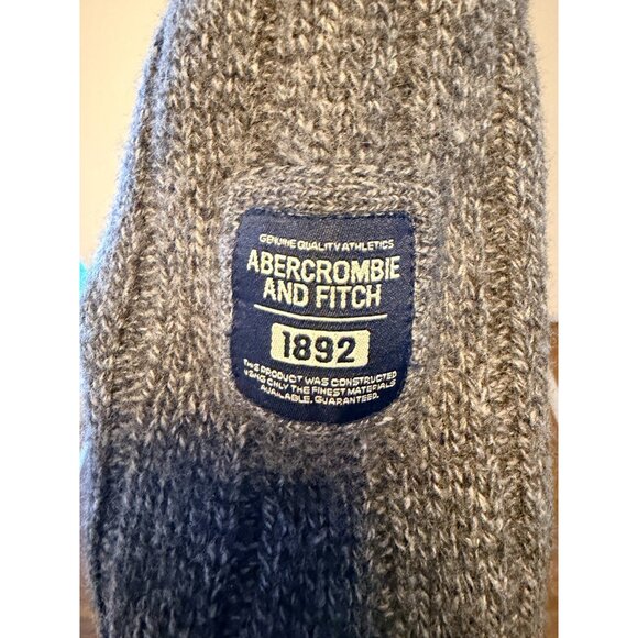 Vintage 90s Abercrombie & Fitch Sweater Men M Gray Wool Blend Muscle Cable Knit - Picture 2 of 8